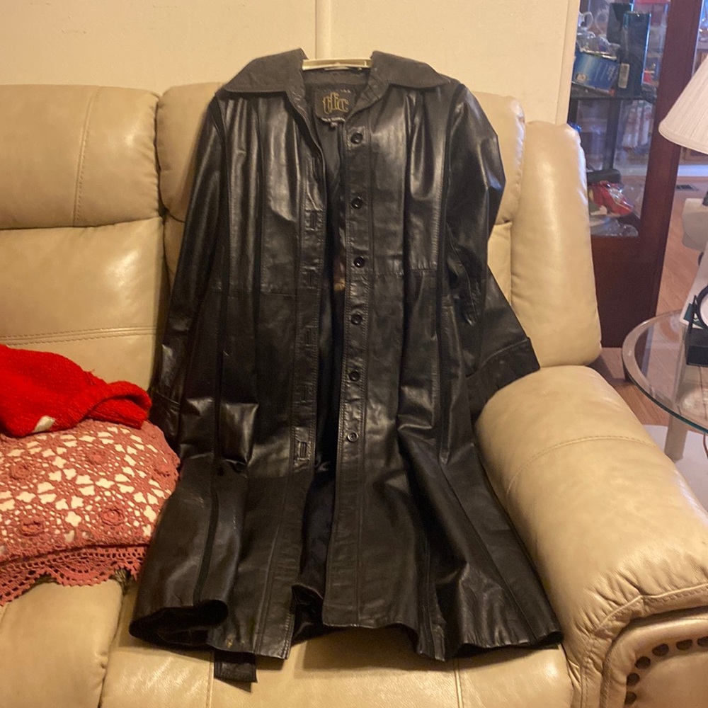 Leather Black calf length coat
